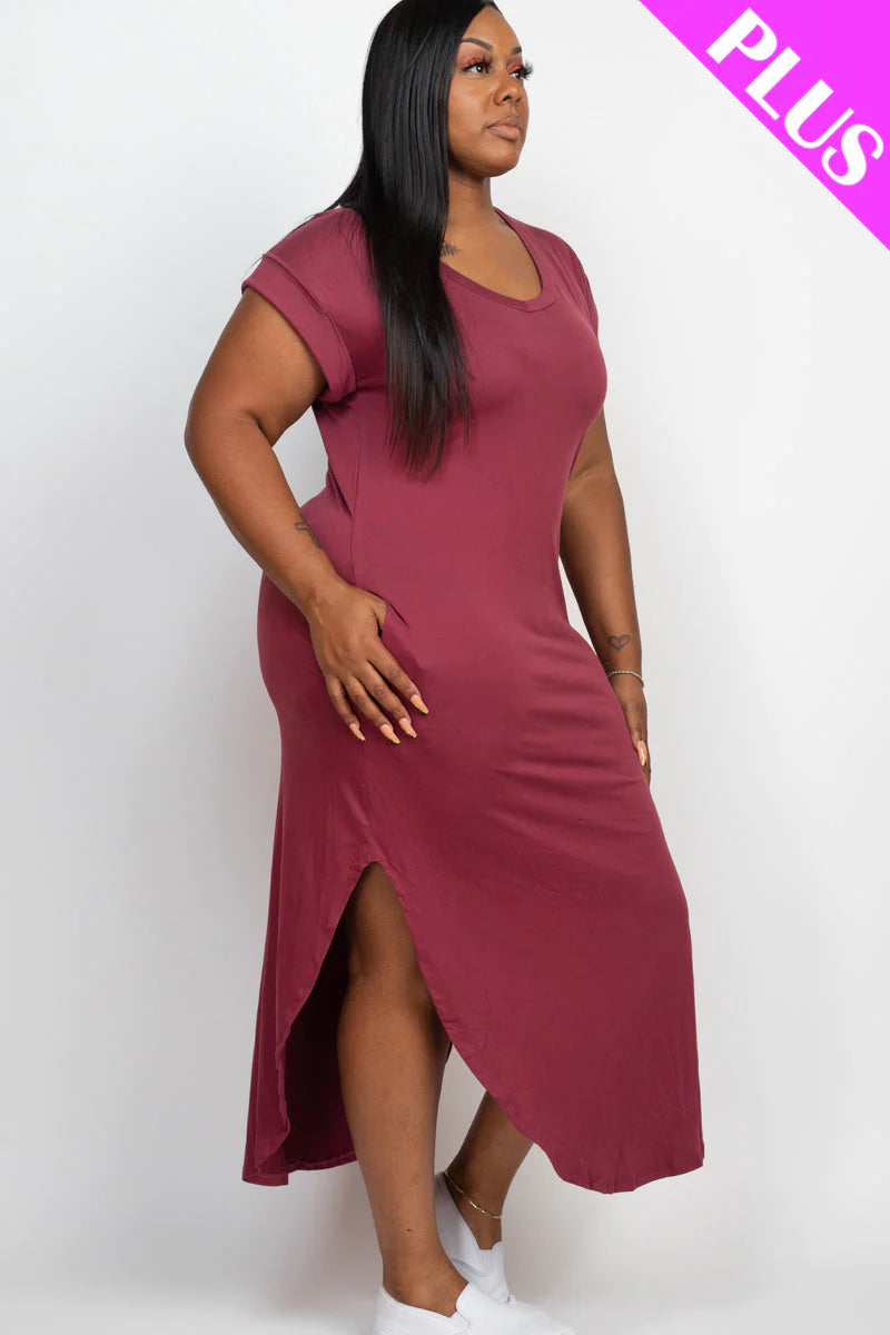 Plus Cap Sleeve V Neck Maxi Dress (CAPELLA)