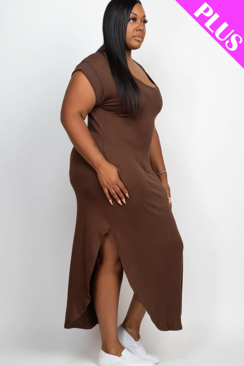 Plus Cap Sleeve V Neck Maxi Dress (CAPELLA)