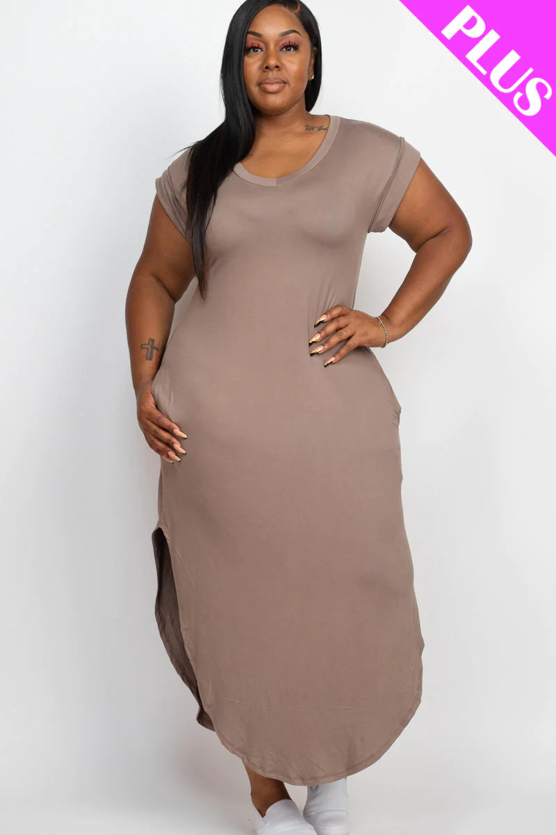 Plus Cap Sleeve V Neck Maxi Dress (CAPELLA)