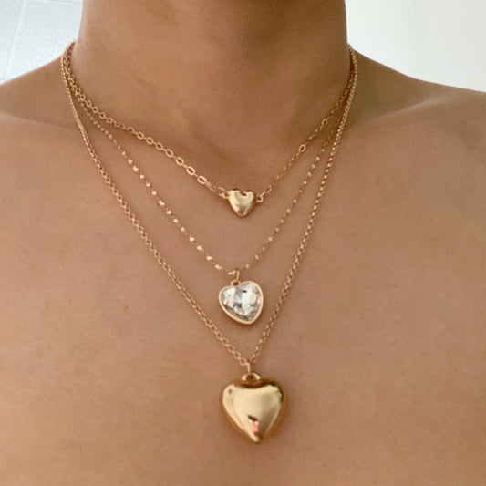 Triple Heart Pendant Necklace Set of 3